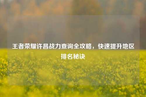 王者荣耀许昌战力查询全攻略，快速提升地区排名秘诀