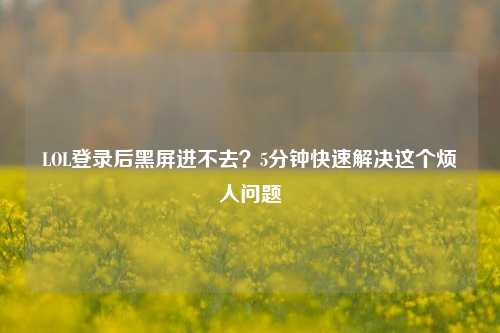 LOL登录后黑屏进不去？5分钟快速解决这个烦人问题