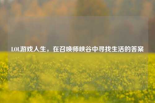 LOL游戏人生，在召唤师峡谷中寻找生活的答案