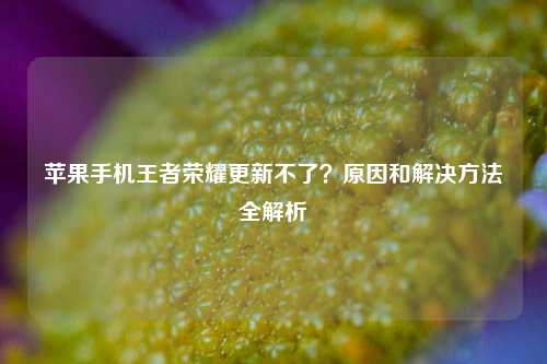 苹果手机王者荣耀更新不了?原因和解决方法全解析