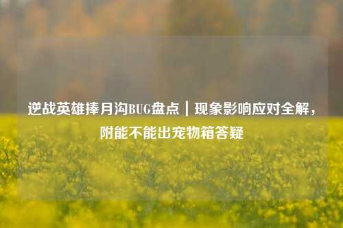 逆战英雄捧月沟BUG盘点｜现象影响应对全解，附能不能出宠物箱答疑