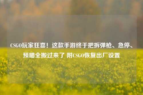 CSGO玩家狂喜！这款手游终于把拆弹枪、急停、预瞄全搬过来了 附CSGO恢复出厂设置