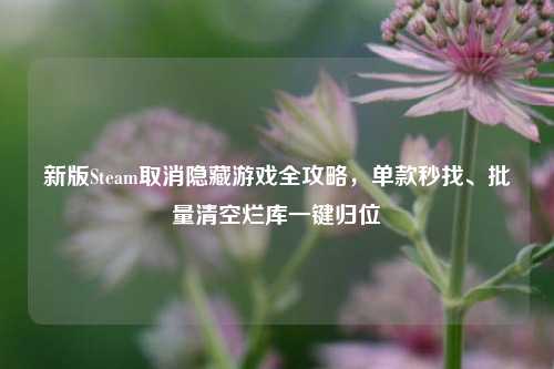 新版Steam取消隐藏游戏全攻略,单款秒找、批量清空烂库一键归位