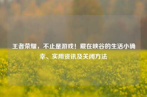 王者荣耀，不止是游戏！藏在峡谷的生活小确幸、实用资讯及关闭方法
