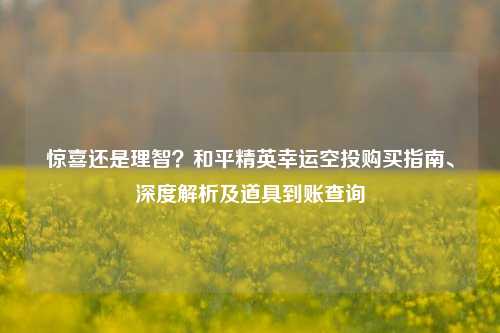 惊喜还是理智?和平精英幸运空投购买指南、深度解析及道具到账查询