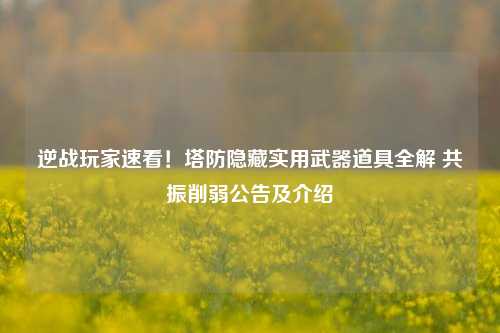 逆战玩家速看！塔防隐藏实用武器道具全解 共振削弱公告及介绍