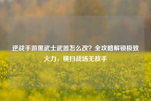 逆战手游黑武士武器怎么改？全攻略解锁极致火力，横扫战场无敌手