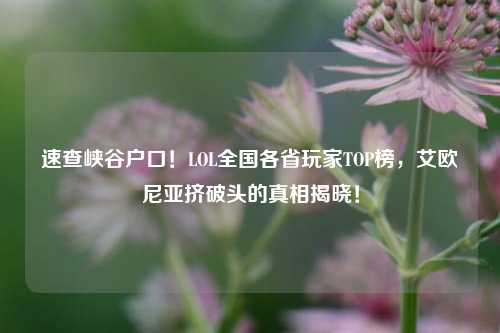 速查峡谷户口!LOL全国各省玩家TOP榜,艾欧尼亚挤破头的真相揭晓!