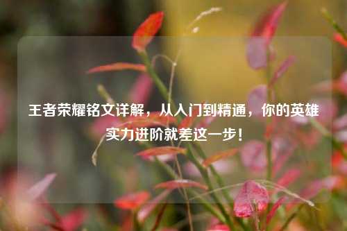 王者荣耀铭文详解，从入门到精通，你的英雄实力进阶就差这一步！