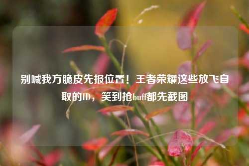 别喊我方脆皮先报位置!王者荣耀这些放飞自取的ID,笑到抢buff都先截图